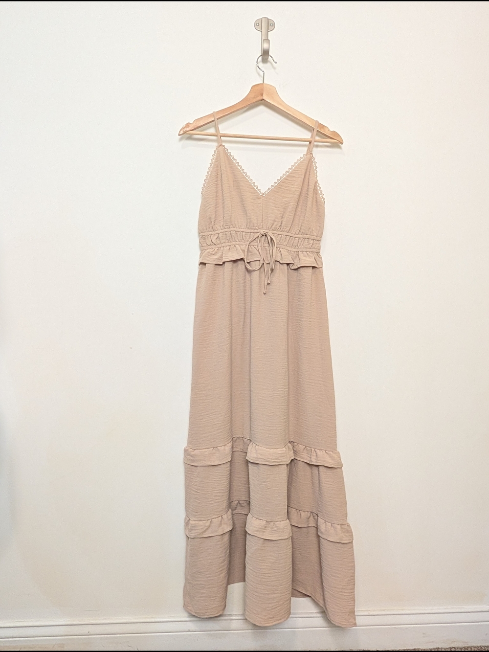 Wallflower Beige Tiered Maxi Boho Photoshoot Dress with Spaghetti Straps Size S